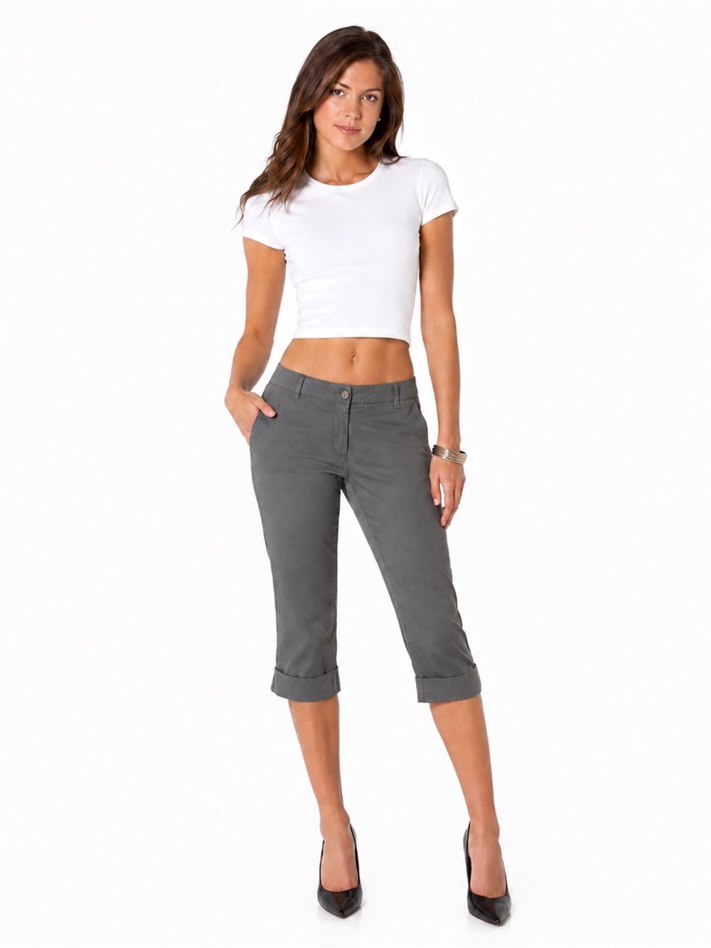 Y2k Old Navy Mid Rise Gray Cuffed Capri Pants Size 14 Business Casual Chino Chic